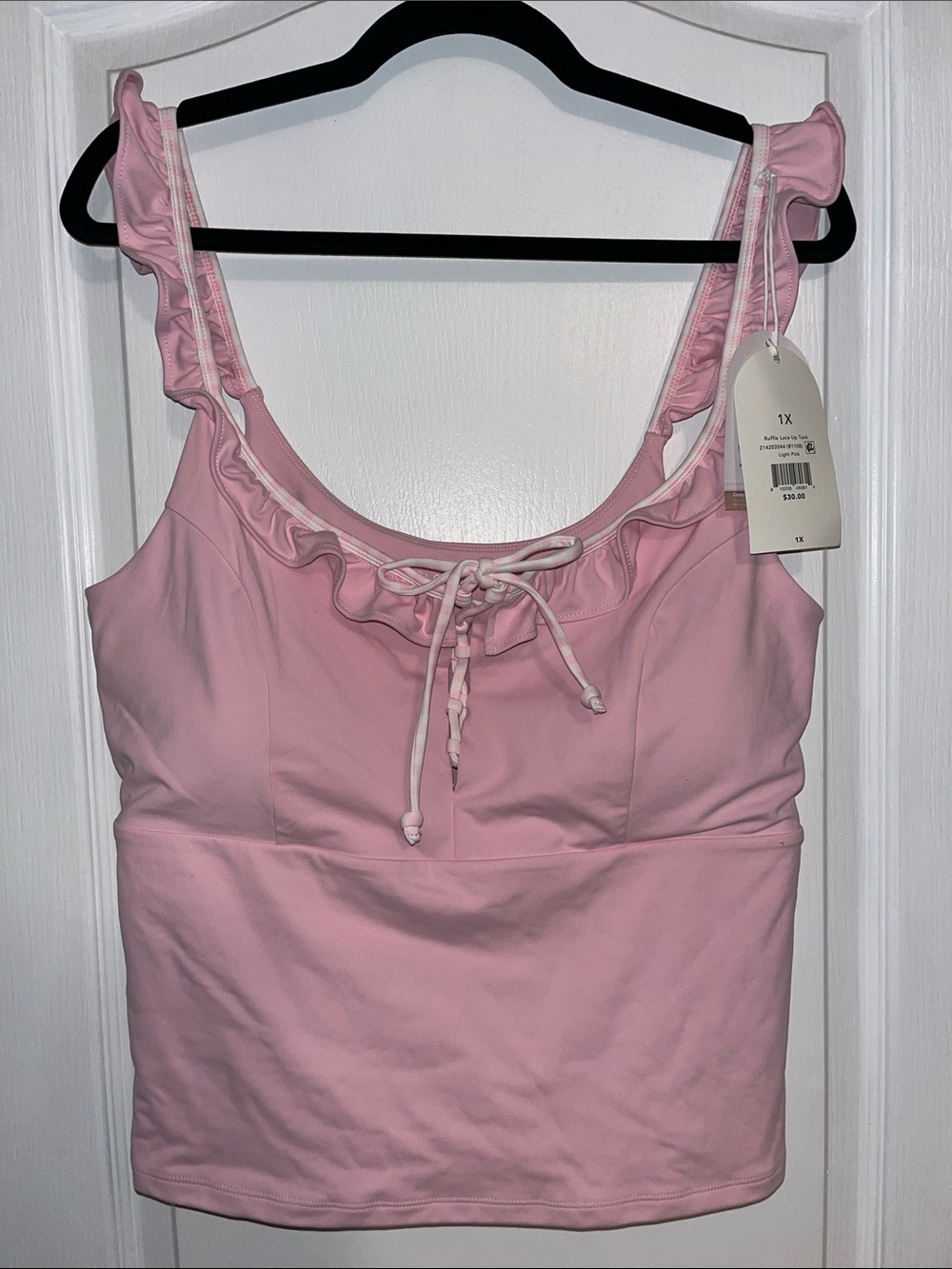 Ruffled Pink Camisole Tank Top with Tie Front